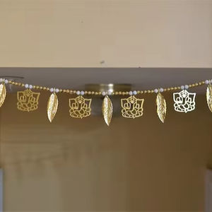 Ganesha Toran con hojas doradas, Bandhanwar de puerta india, regalo de Diwali, regalo de decoración de puerta bohemio de Diwali auspicioso, - Product Image 1
