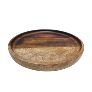 Lot de 3 assiettes rondes en bois de manguier couleur bois foncé de taille moyenne pour mariage et décoration de table - Product Image 1