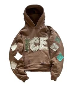 Sudaderas con capucha de estilo urbano de algodón 100% para hombre, dobladillo crudo con parches de socorro personalizables, estampado en relieve, forro polar de invierno, suministro ODM - Product Image 1