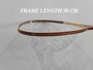 Épuisette de pêche à la mouche d'extérieur avec cadre en bois et filet en caoutchouc, outil de capture de truites à lancer à la main - Product Image 4