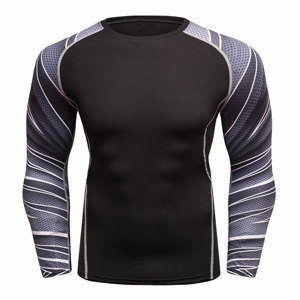 Camisas de compresión atléticas de poliéster y LICRA para entrenamiento de gimnasio de compresión de secado rápido de manga larga para hombre - Product Image 4