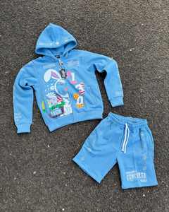 Usine personnalisée 420 Gsm en détresse Streetwear ensemble de sweat à capuche zippé Vintage lavé à l'acide hommes broderie Logo ensemble de short à capuche - Product Image 4