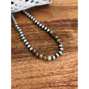 Navajo Strung #8 Turquoise & Sterling Silver 8 MM Pearl <b>Necklaces</b> Ball-shaped Beads with Diamond & <b>Opal</b> Stylish for Weddings - Product Image 3