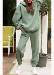 Pantalon de survêtement à capuche à manches longues de Style Baggy surdimensionné pour femmes Joggers motif solide ensemble de survêtement 2 pièces sweats à capuche d'hiver survêtement - Product Image 4