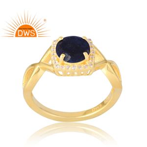 Anillo de piedras preciosas de lapislázuli natural chapado en oro de 18 quilates de Plata de Ley 925 de última venta, fabricante de joyería fina Demi - Product Image 1