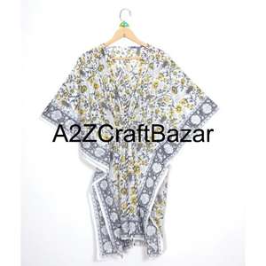 Lightweight Eco-Friendly Washable Pure Cotton V-neck Midi Tunic Kaftan <b>Tassel</b> Bohemian Floral Print Short Sleeve Casual <b>Dress</b> - Product Image 2