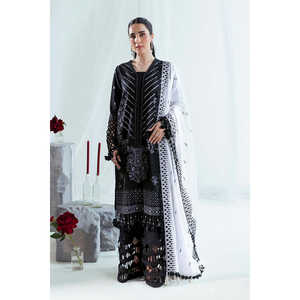 Ensemble de costume en tissu lawn brodé 3 pièces pour femmes avec bordures et dupatta à plis FE-52067 - Product Image 5