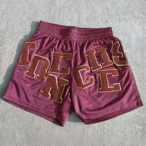 Oem sólido ecológico Chenille bordado Logo 100% poliéster cintura elástica baloncesto deportes malla pantalones cortos para hombres - Product Image 3