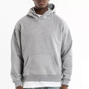 Sweat à capuche oversize en éponge Streetwear Sweats à capuche unis personnalisés pour hommes en polaire épaisse à épaules tombantes - Product Image 6