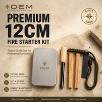 Kit de démarrage professionnel pour le feu avec 2 cordons en paracorde vert et en bois gras - Ensemble de silex et d'acier de survie d'urgence dans une boîte métallique