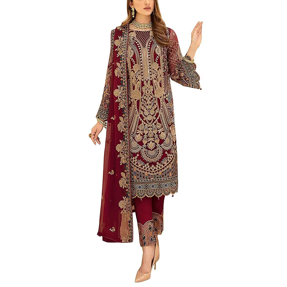 Vêtements pour femmes du Pakistan et de l'inde, tenue de travail ethnique avec broderie, costume de Kameez Anarkali Salwar pour femmes