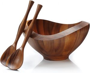 Hot Selling High Quality Polished <b>Wooden</b> <b>Salad</b> <b>Bowl</b> Set Serving Utensils Eco-Friendly Gift Box for Housewarming Kitchen Gift - Product Image 1