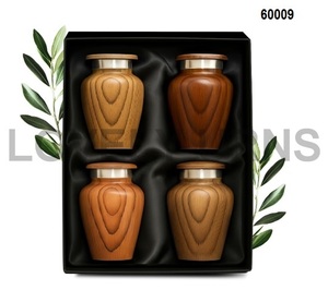 <b>Small</b> Metallic Wooden Print Keepsake <b>Urn</b> Set <b>for</b> <b>Human</b> <b>Ashes</b>-Adult Use Unisex Funeral Memorial - Product Image 1