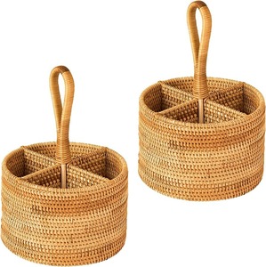 Cesta de Almacenamiento de Bambú Tejida a Mano con Asa, 4 Compartimentos, Rectangular, Minimalista, Bandeja para Accesorios de Bar - Product Image 5