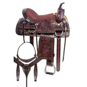 Selle Western sans arçon de style cowboy |   Cuir véritable naturel |   Design incurvé avec un style authentique de cowboy western - Product Image 1