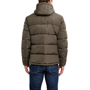 Veste matelassée d'automne pour homme en toile imperméable et écologique, à capuche, isolée, rembourrée, fermeture éclair, logo sur le devant, style urbain - Product Image 3