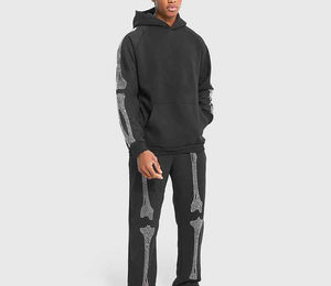 Ensemble sweat-shirt à capuche et pantalon de survêtement pour homme, fermeture éclair, personnalisé avec des strass, tenue de survêtement assortie, jogging deux pièces, vente en gros - Product Image 6