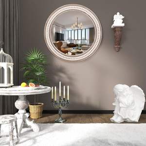 <b>Round</b> Wood <b>Mirror</b> Decorative <b>Mirrors</b> for <b>Wall</b> Decor Rustic Farmhouse Circle <b>Mirror</b> with White Wash Beads Distressed Hanging - Product Image 6