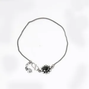 Bracelet Art Palace en argent 925, motif floral vintage avec strass en cristal noir, chaîne à maillons pour femme, 0,1g, usage quotidien - Product Image 2