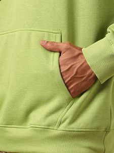 เสื้อฮู้ดโอเวอร์ไซส์สีเขียวมะนาวสำหรับผู้ชายผ้าฟลีซกันหนาวผูกคอลูกไม้ - Product Image 5