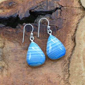 Pendientes de Plata de Ley 925 con Ágata Azul de Botswana en Forma de Pera, Joyería Hecha a Mano, Regalo de Moda para Mujer - Product Image 3