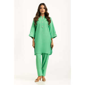 Ensemble Coordonné Teint Dobby IPST-55042 pour Femme – Ensemble Décontracté Deux Pièces en Crêpe XS/XS pour Printemps/Été avec Pantalon à Trois-Quarts - Product Image 1