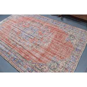 Grand tapis turc de 6x8,9 pieds, tapis rouge uni vintage - Product Image 4