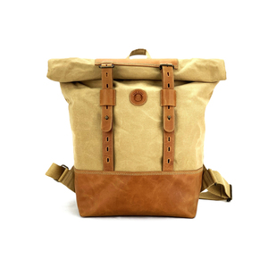 Stylish Vegan Waxed Canvas Vintage Student <b>Backpack</b> Pugmark Unisex Anti-Theft <b>Water</b>-<b>Resistant</b> 20-39L Capacity 15" Arcuate - Product Image 1
