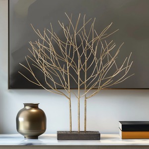 Sculpture en fer artisanale Hash Grove of Trees sur support, figurine d'arbre en fil d'or abstrait moderne pour table, écologique - Product Image 2