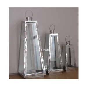 Glass And Metal Silver Color <b>Lantern</b> <b>Set</b> Of Three Different Sizes Hanging <b>Lantern</b> For Home Decor Accessories - Product Image 1