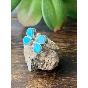 <strong>Swain</strong> Charlie Fashionable Adjustable Butterfly Ring Turquoise and Sterling Silver with Bezel Setting Size 6.75 Perfect Gift - Product Image 4