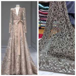 Vestido de Noche Lujoso de Lentejuelas en Dorado Champán - Traje Formal de Manga Larga con Cinturón de Lazo de Satén - Product Image 5