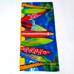 Serviette de plage rectangulaire en coton imprimé planche de surf tropicale, écologique, séchage rapide, pour adultes, piscine, resort, vacances - Product Image 1