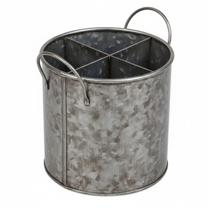 Porta Utensilios Giratorio de Metal con Recubrimiento en Polvo Color Crema Estilo Rústico, Organizador de Cubiertos de 3 Compartimentos con Asa para Cocina - Product Image 6