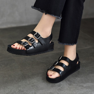 Mules et sandales en cuir véritable pour femmes, mode décontractée, pantoufles plates pour la maison, la plage et le quotidien - Product Image 3