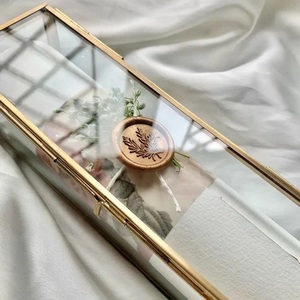 Glass and Brass Scroll Box For Wedding Card Invite Calligraphy Birthday Invites Festival Invitations, Clear Glass Box For Home