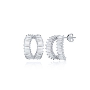 Stylish Baguette Zircon Stone Design <b>Stud</b> Earrings Turkish Handmade Wholesale 925 <b>Sterling</b> <b>Silver</b> Jewelry - Product Image 2