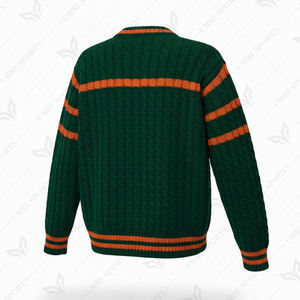 Suéter Cárdigan Informal Verde Naranja de Diseño para Mujer, Cuello en V, Tejido de Punto, Logotipo Personalizado en la Parte Delantera, 100% Lana - Product Image 2