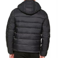 Veste matelassée noire à capuche pour homme, coupe-vent en polyester, manteau d'hiver formel avec fermeture éclair sur le devant, épaisse et isolée, coupe droite, col montant