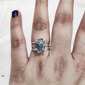 Anillo de Plata de Ley 925 con Apatita Azul Natural en Bruto para Mujer, Anillo de Banda Lisa de 3 mm, Joyería de Piedra Natural, para Navidad o Boda - Product Image 2
