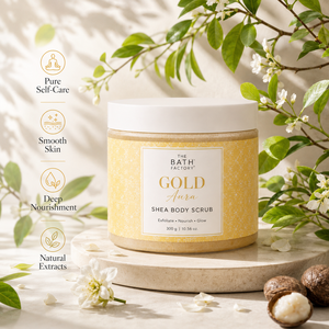 Exfoliante Corporal Nutritivo de Manteca de Karité The Bath Factory, Fórmula Aura Dorada para una Piel Suave, Tersa y Luminosa - Product Image 4