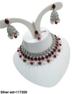 Ensemble de bijoux plaqué argent kundan traditionnel indien et ensemble de collier en cuivre pour femmes et filles accessoires indiens bijoux femmes - Product Image 3