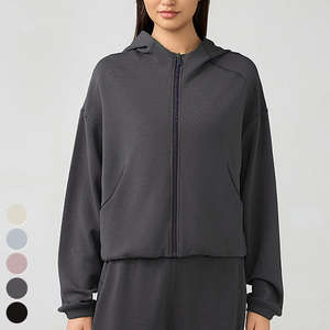 Mode course Fitness hauts de sport ample décontracté à manches longues pull à capuche fermeture éclair complète sweat à capuche veste à capuche pour les femmes - Product Image 4