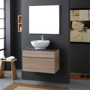 Mueble de Baño Suspendido en Pared Koricini, Diseño Italiano, Cm80, Madera Antracita con Lavabo, Mueble de Baño de Lujo - Product Image 1