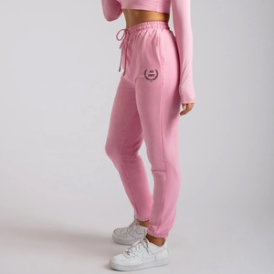 กางเกงวิ่งขนแกะระบายความร้อนผ้าฝ้ายระบายอากาศได้ดีเป็นมิตรกับสิ่งแวดล้อมสำหรับผู้หญิงกระเป๋าซ้อนกันสีชมพูโอเวอร์ไซส์ - Product Image 4