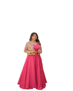 Hermosa Kurta/Kurti Tradicional India para Mujer, con Estampado en Relieve, Colorido, de Tela Chinnon Gruesa, para Bodas y Fiestas - Product Image 1