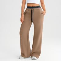 Vractive En gros Pantalon de jogging molletonné pour femme, coupe droite, double taille, décontracté, pour le sport et le streetwear