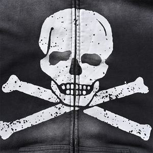 Sudadera con capucha de algodón French Terry con cremallera, estilo vintage, estampado serigrafiado, corte regular, efecto desgastado por el sol, de Sportish Impex Streetwear para invierno. - Product Image 2