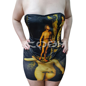 Sexy Strapless Overbust Steel Boned Sublimation Printed Corset Set with Matching Skirt - Product Image 3