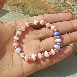 Natural <b>Pink</b> Purple Opal Smooth Rondelle Beads Stretchable Bracelet Opal Adjustable Beaded <b>Healing</b> Stone Bracelet Jewelry Bulk - Product Image 5
